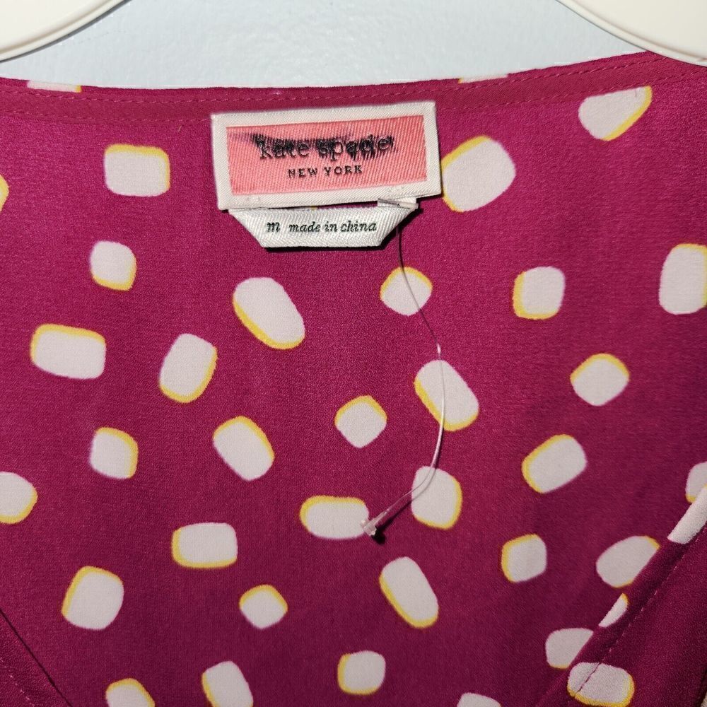 Kate Spade Mallow Dot Ruched Sleeve Top Sz M Berry White NWOT - Picture 3 of 5